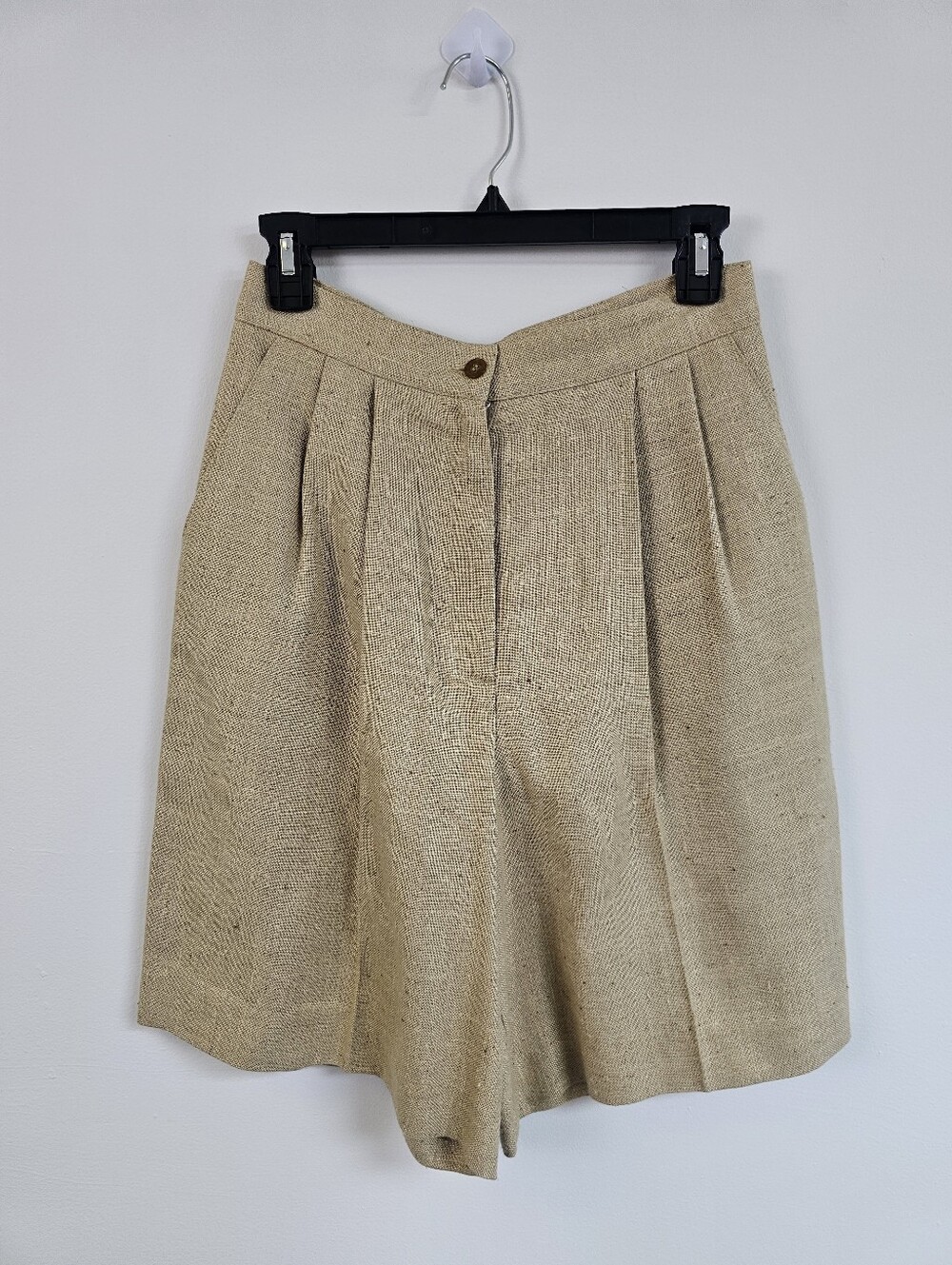 Old Money Linen Like High Wasted Pleated Longer Shorts Minimalist Sttle - Picture 1 of 5